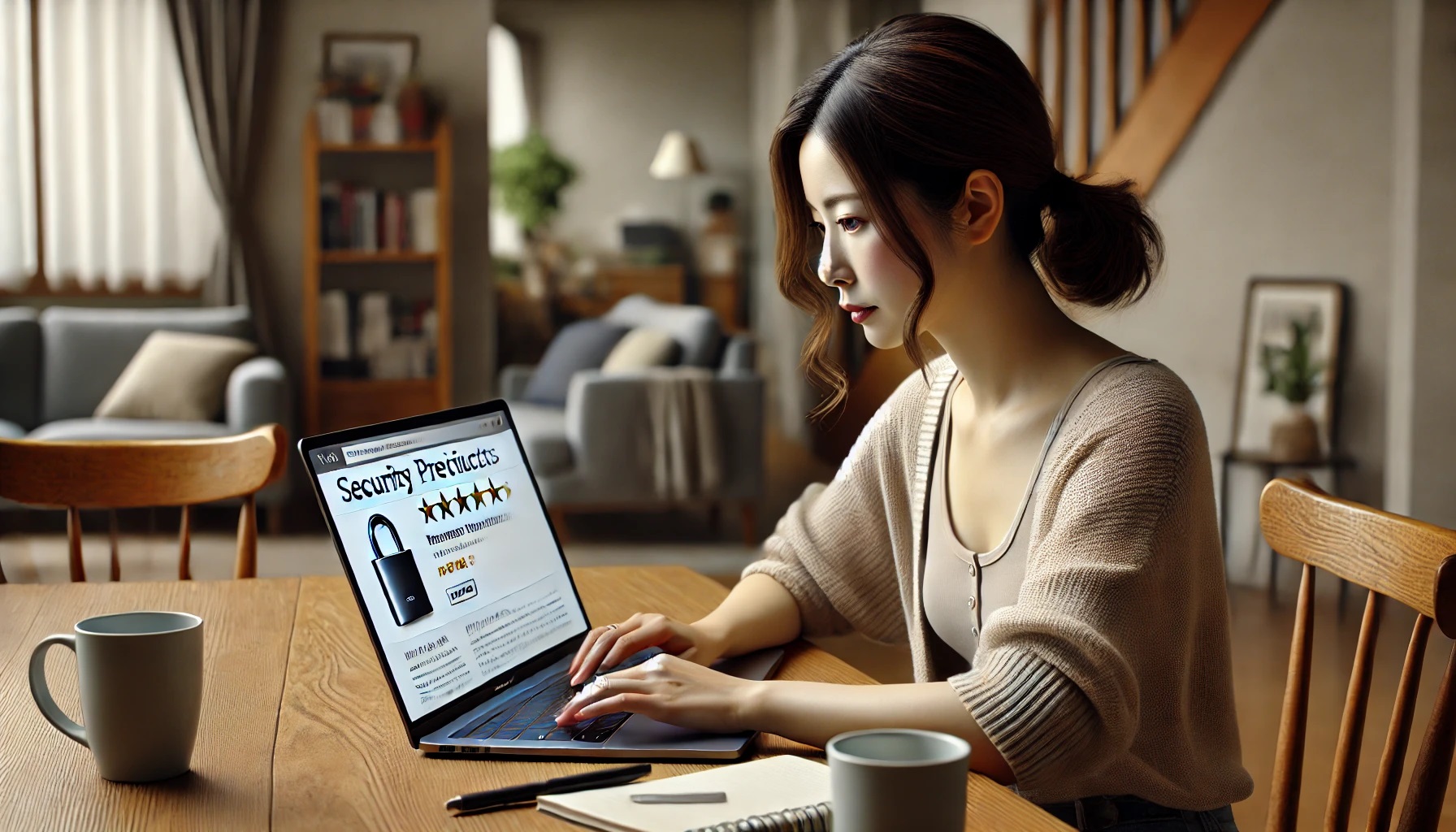 ネットで調べものをする女性