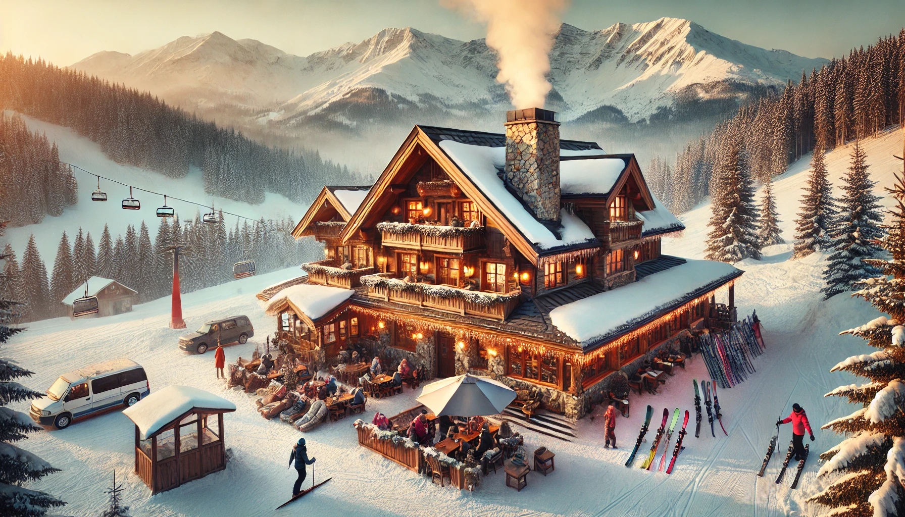 スキー場のゲレンデ、ロッジ