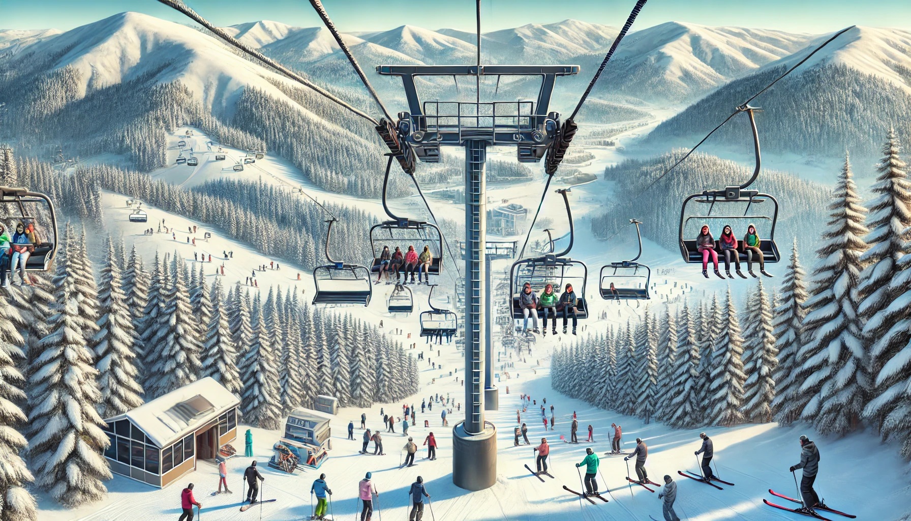 スキー場のリフトに乗っている人