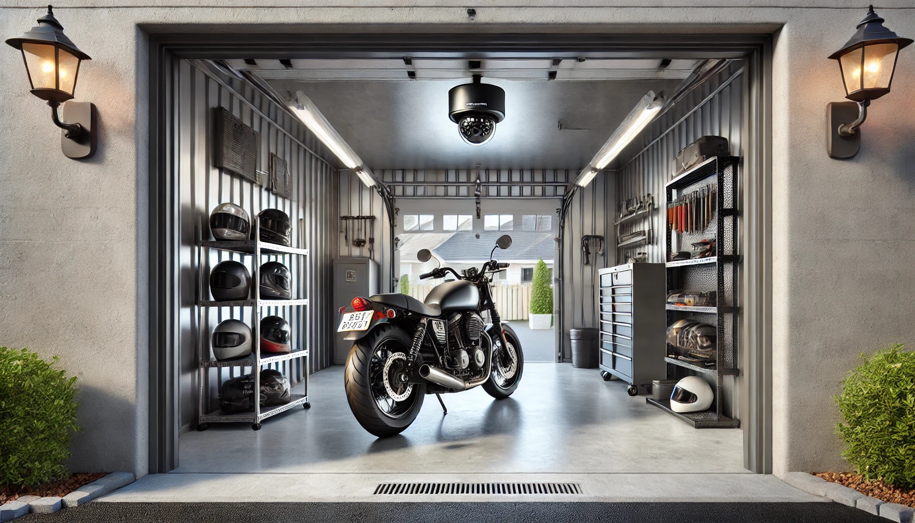 バイクガレージに停めてあるバイク