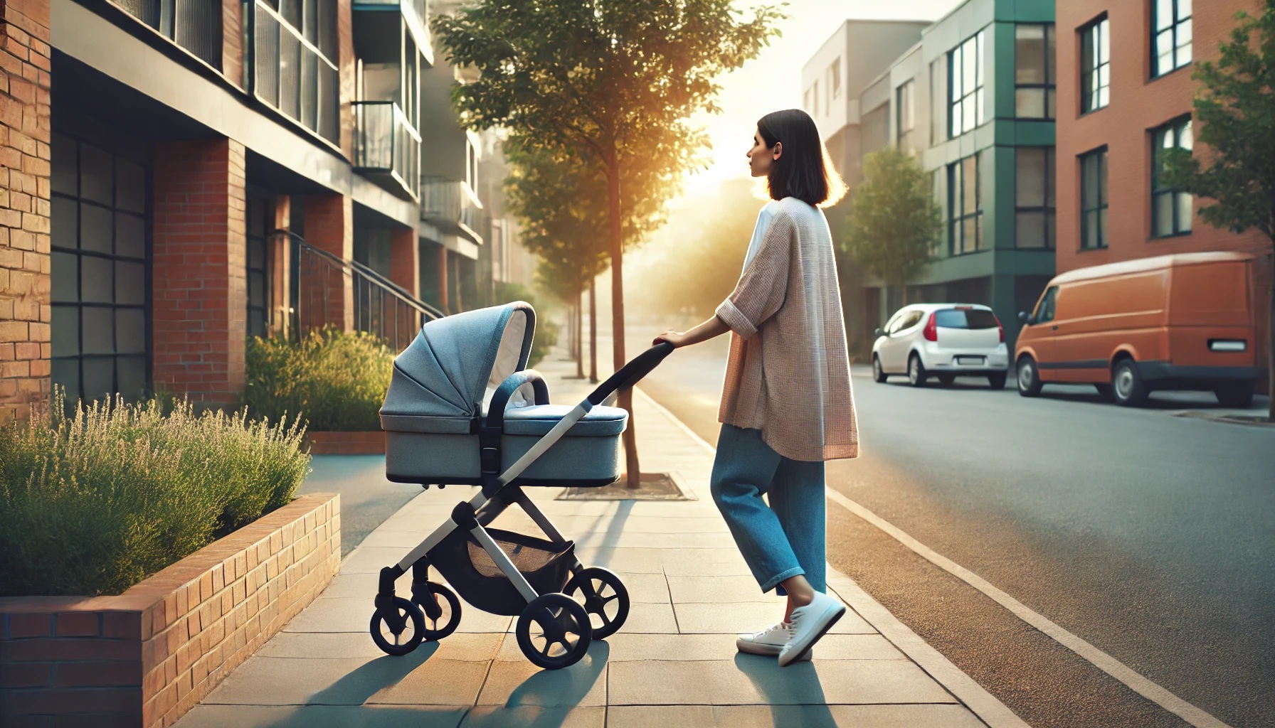 ベビーカーを押すママ