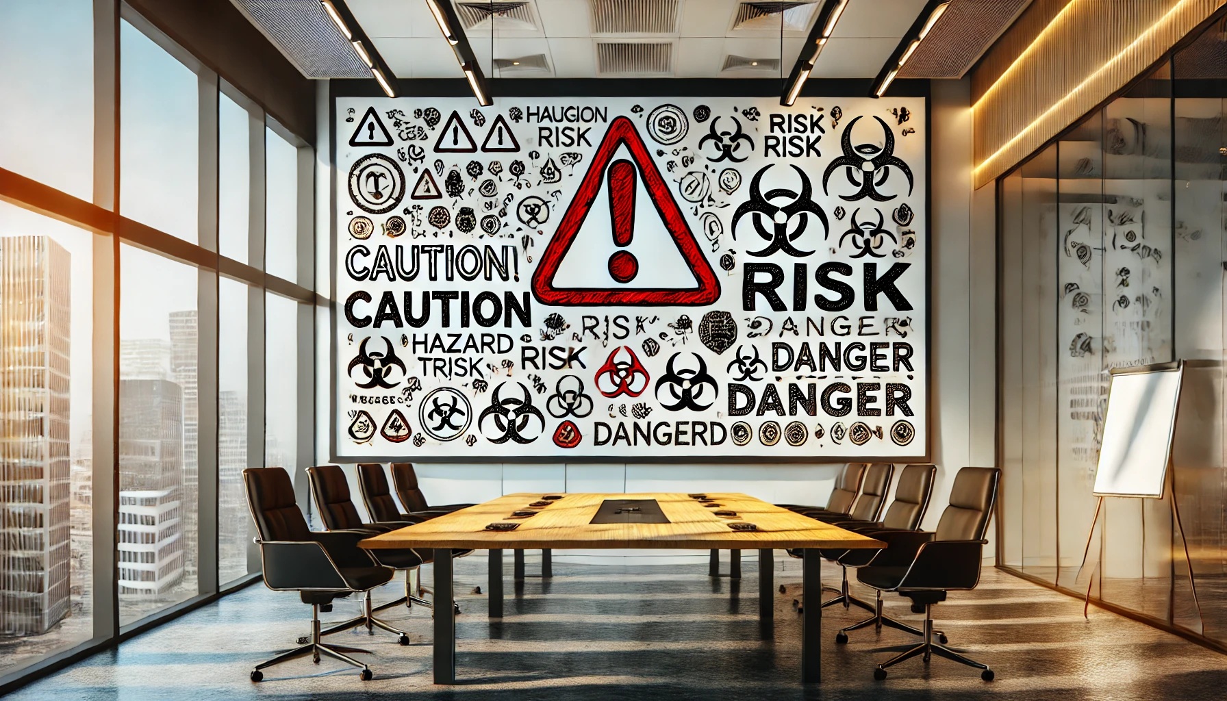 注意点、リスク、危険について書かれたホワイトボード